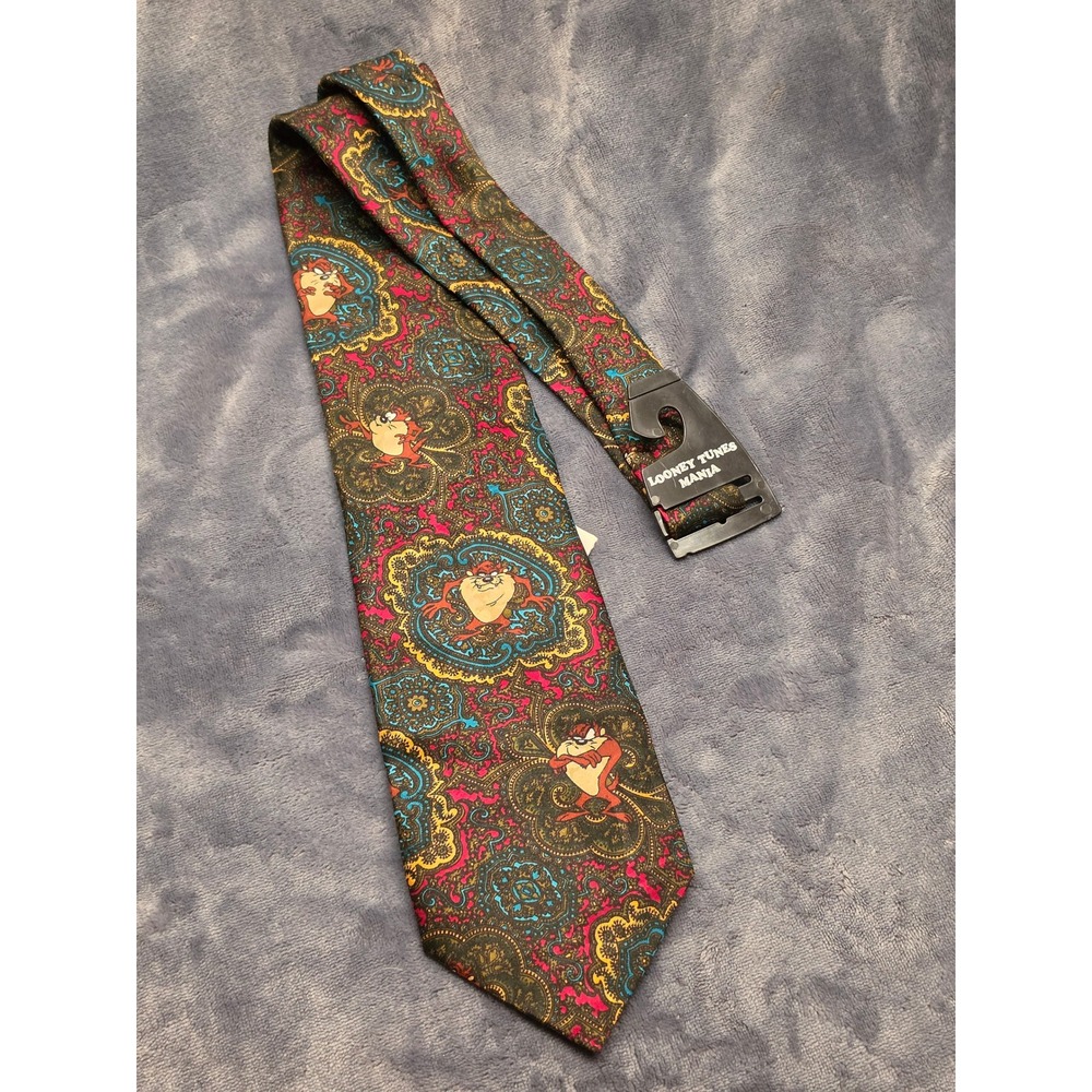 Vintage 1993 Looney Tunes Mania Tasmanian Devil Paisley Silk Blend Tie NWT